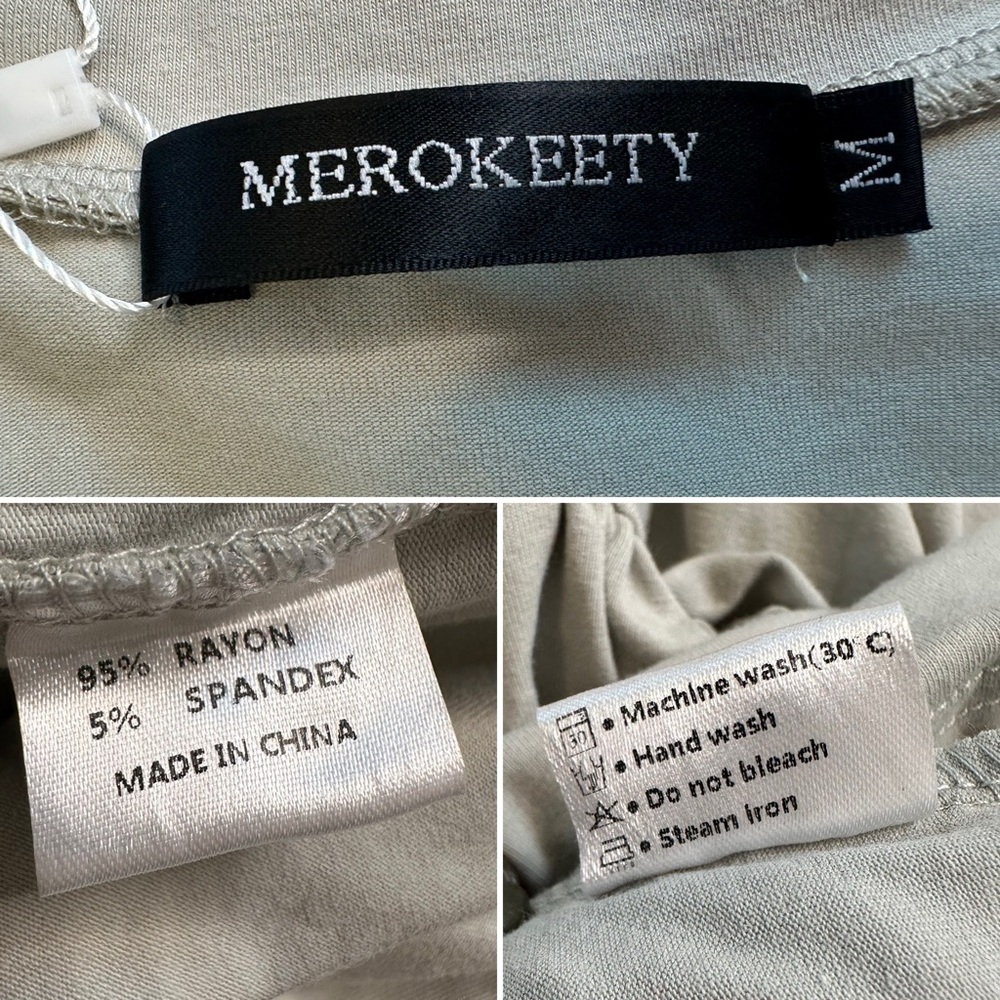 MEROKEETY Tie Waist T-Shirt Dress Light Sage Green M | Short Sleeve Casual Dress - Picture 6 of 11